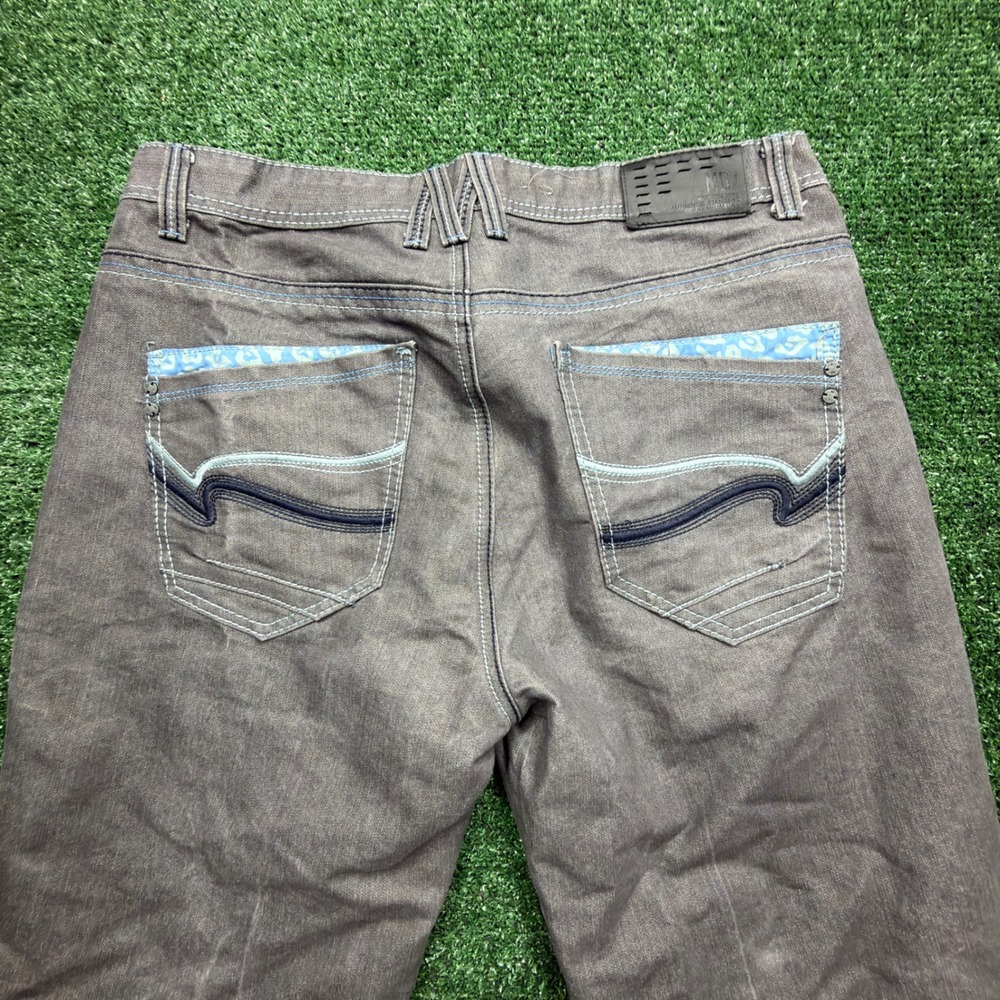 VTG Y2K Most OFC Seven Mens Grey Denim Shorts Classic Fit Size 36 Blue Stitching